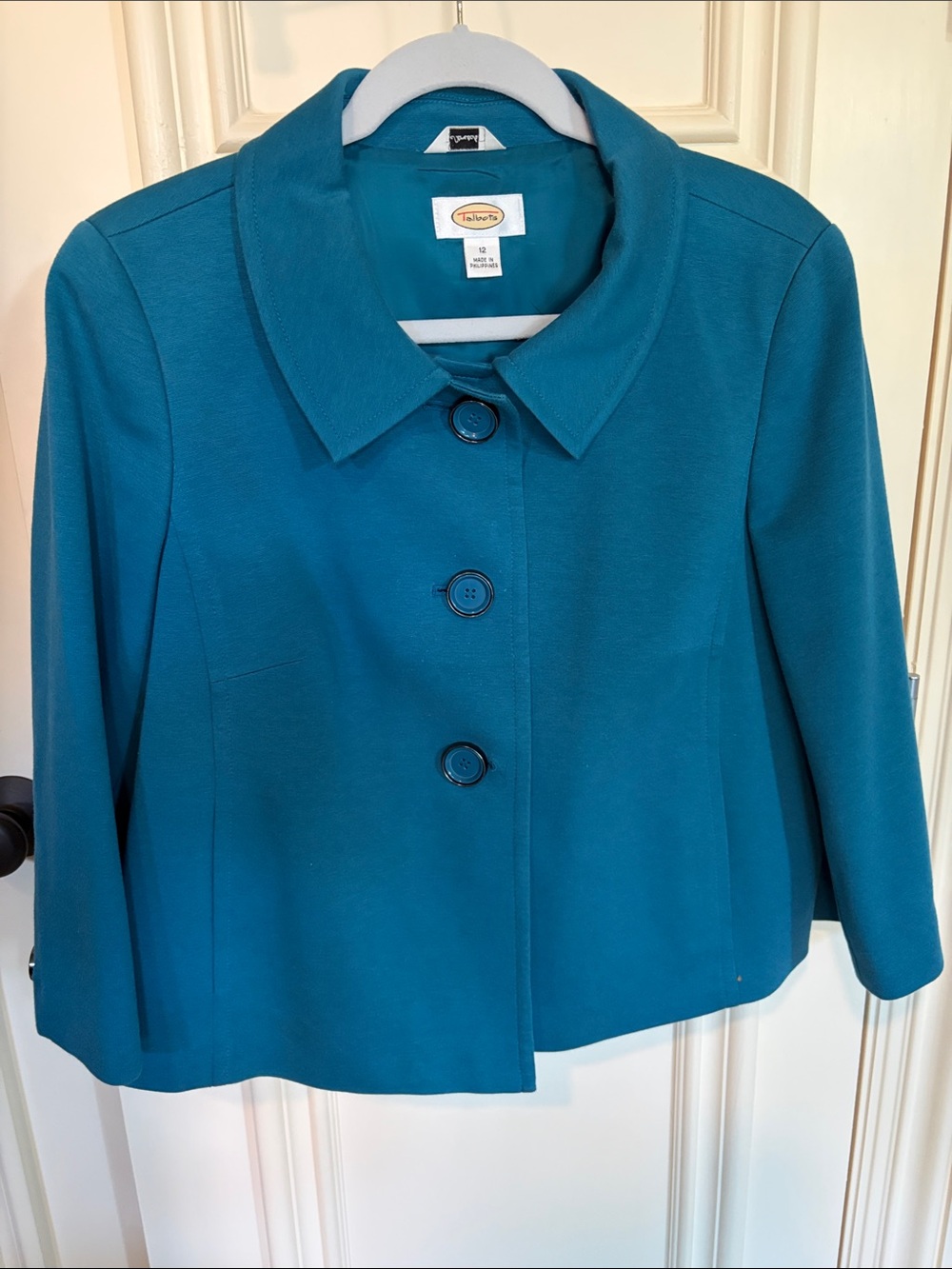 Talbots Teal Cropped Button-Front Jacket